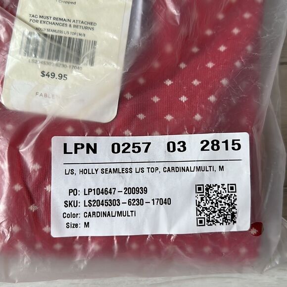 Fabletics Holly Seamless Long-Sleeve Top Cardinal Milti M NWT in packaging - Picture 5 of 6